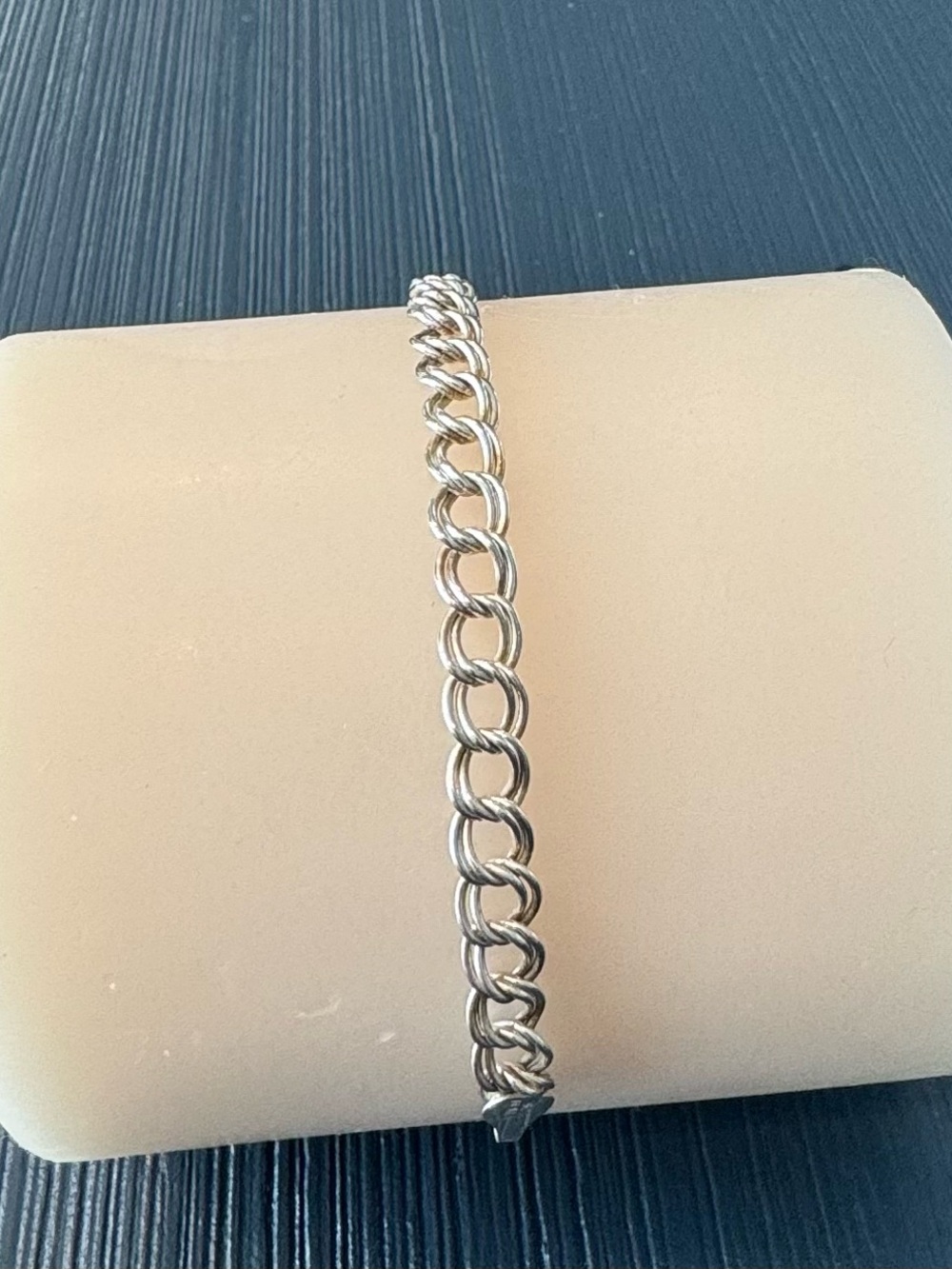 Solid Vintage 925 Sterling Silver Double Curb Chain Charm Bracelet, 7 Inch